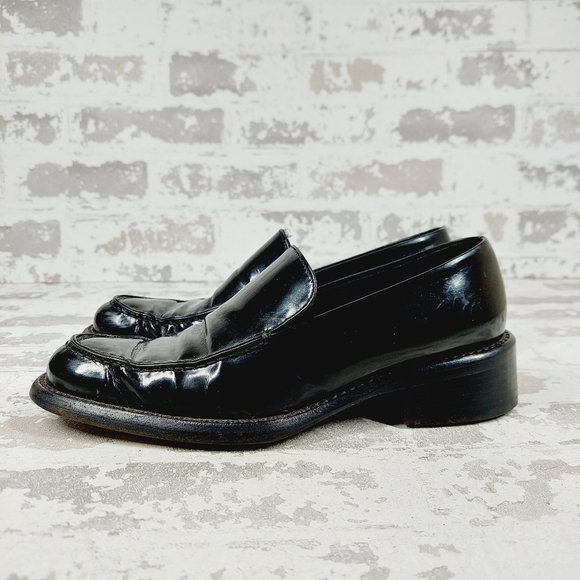 Prada Black Patent Leather Oxford Square Toe Loafer Shoes C233 - Picture 1 of 12